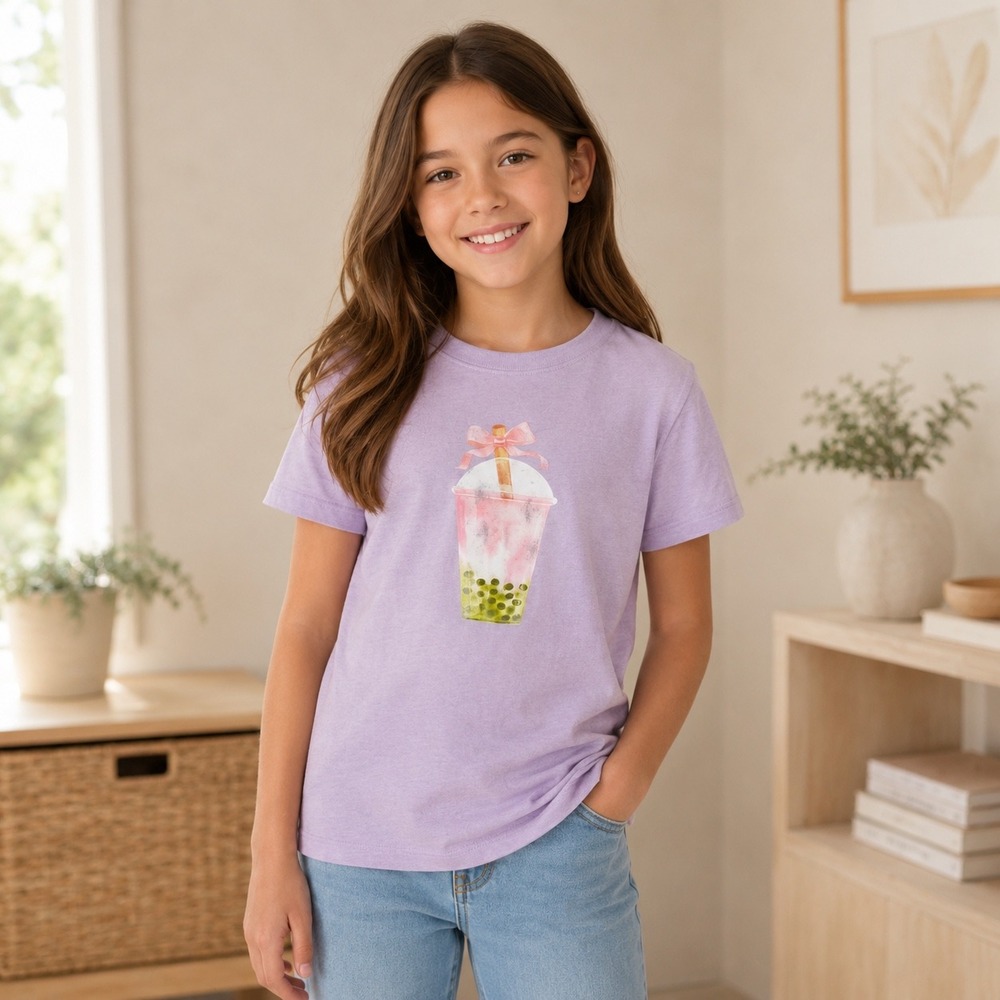 Grayson Threads Kids Lavender Boba Tea Graphic T-Shirt M 8 NWT Purple Cotton